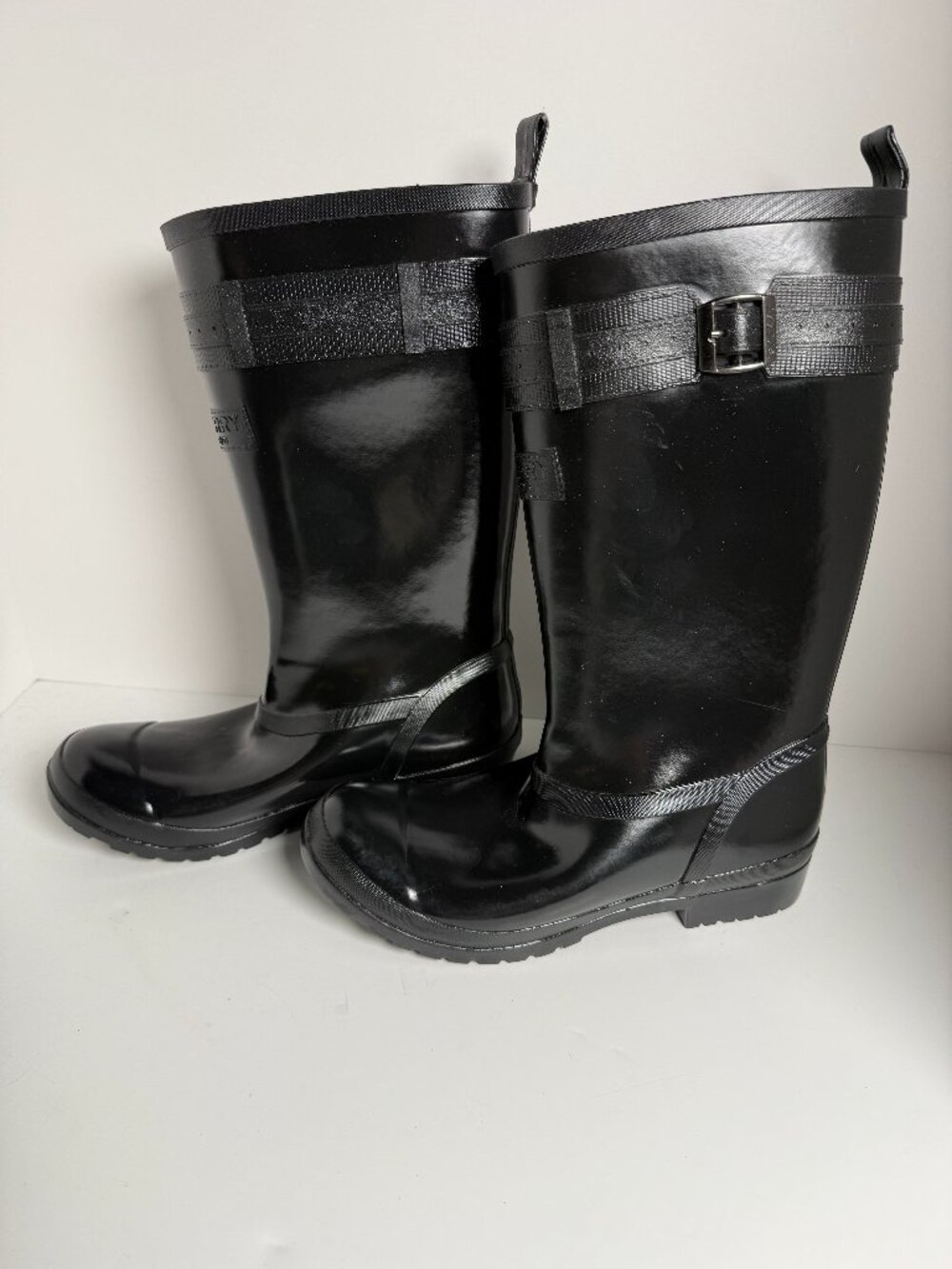 Sperry Topsider Rubber Waterproof Boots Black with Buckle Detail Size 7M Women's